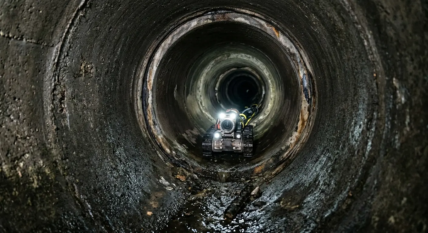 Robotic sewer camera inspecting pipe interior for Sewer Line Repair in Geneva