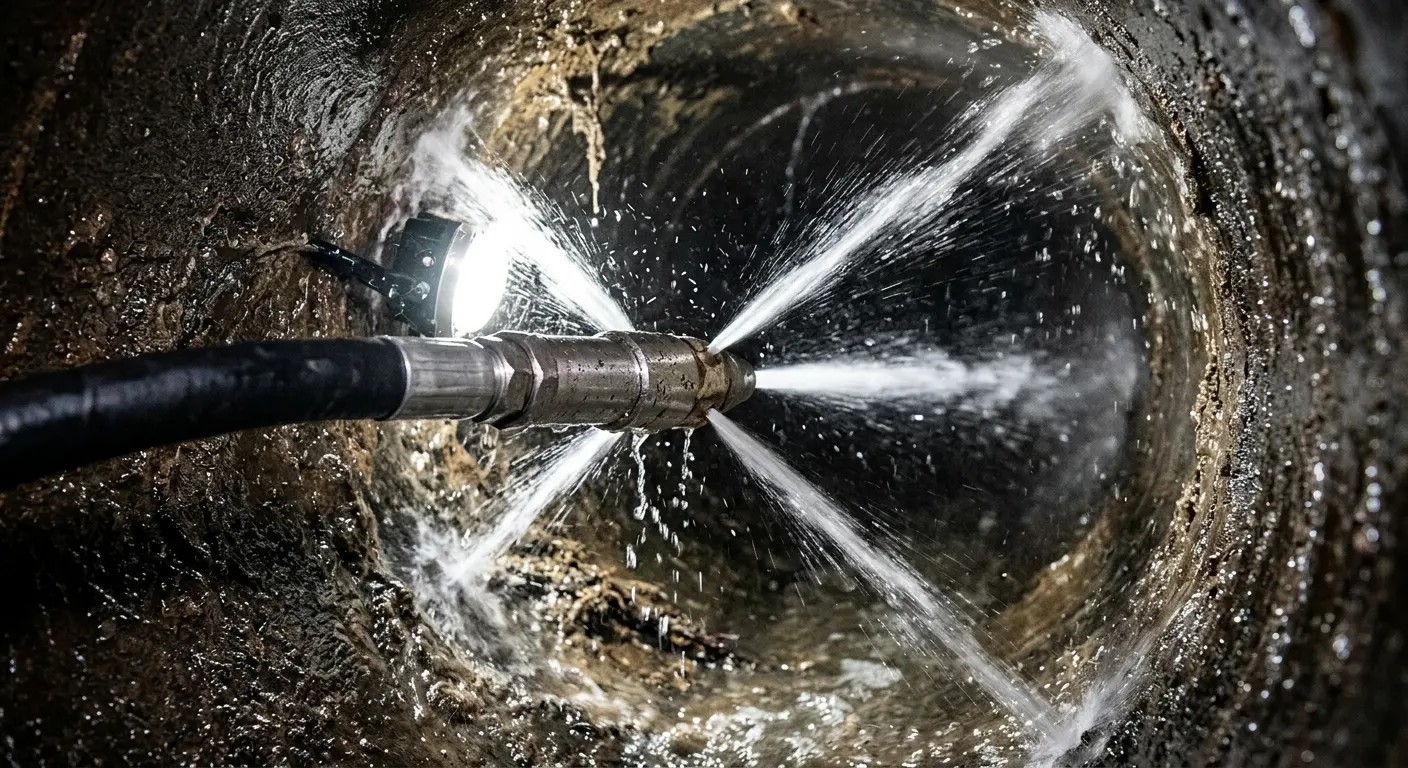 High-pressure hydro jetting nozzle cleaning sewer pipe for Storm Drain Cleaning in Geneva